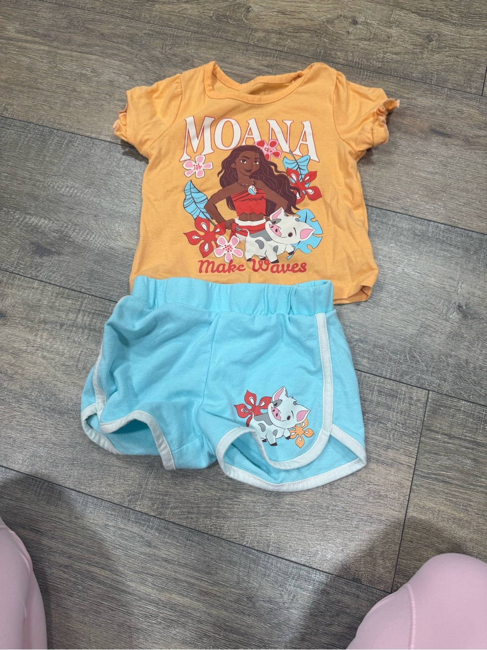 Disney Moana Orange Tee and Light Blue Shorts Matching Set